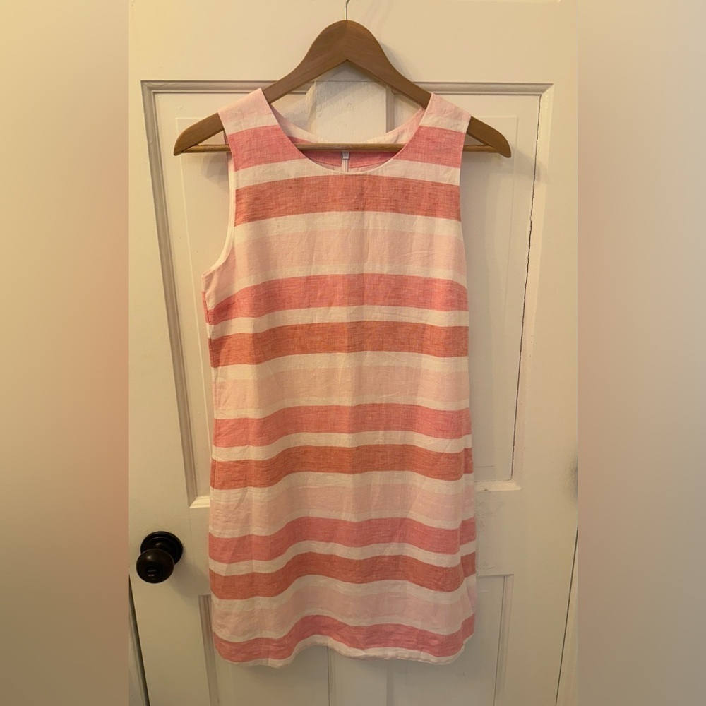 Like new! Island Company Pink and White Linen Shift Dress, sz M - Picture 2 of 8